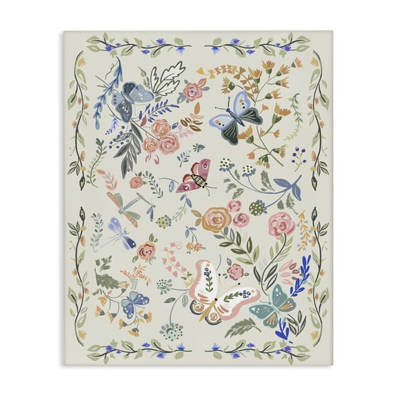 Stupell Industries Flowers & Garden Friends Animals Painting Wrapped Canvas Art Print Wall Art, 16 x 20