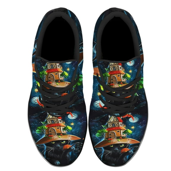 Black Cat Halloween Shoes Women's Fashion Sneakers Tennis Running Shoes for Men Women Black Size 3.5