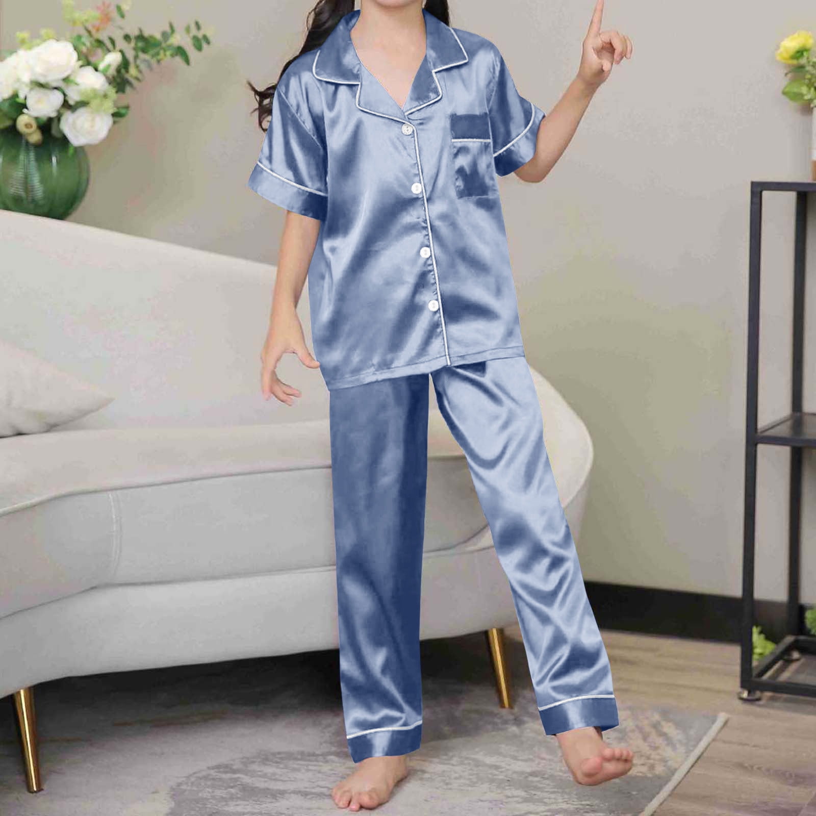 Pyjama Enfant Satin - Ensemble Haut & Pantalon Boutonné - Fille & Garçon - Confortable, Vêtement Nuit Ou Détente
