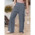 thumbnail image 2 of Women Linen Palazzo Pants Summer Boho Wide Leg High Waist Casual Lounge Beach Travel Vacation Outfits Gray M, 2 of 7