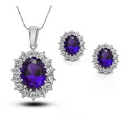 18K White Gold Created Amethyst  Round 1 Carat Oval Necklace Plated 18 inch by P J jewelry