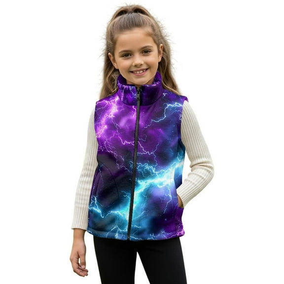 Garronmavis Galaxy Cat Girls Outerwear Vest Size 2T Comfortable Winter Lightweight Sleeveless Fleece Jacket with Pocket Fashion Girls Sleeveless Vests 2T Stylish Fall Winter Coats