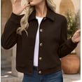 thumbnail image 4 of AVRNLIQ Womens Coffee Suede Crop Jacket Button Down Lapel Collar Long Sleeve Casual Lightweight Fall Outerwear,Size L, 4 of 8