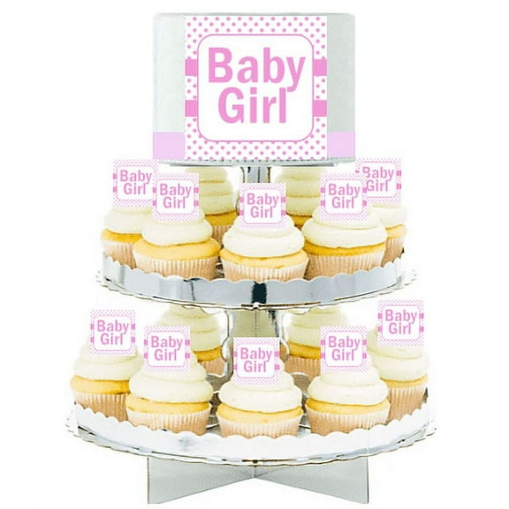 Baby Girl Clothesline Edible Photo Toppers & Edible Cupcake Decoration Kit