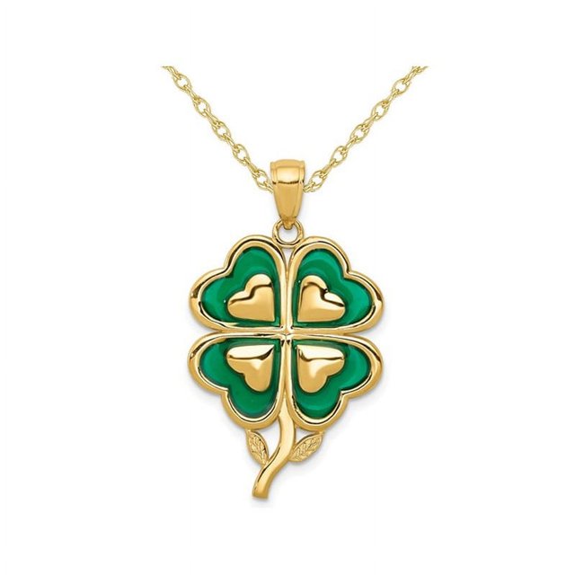 Pendentif Trèfle à 4 Feuilles en Or Jaune 14K avec Chaîne