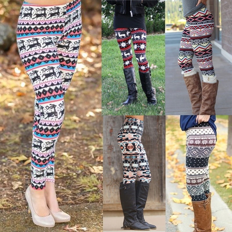 Women Stretchy Xmas Deer Print Leggings 