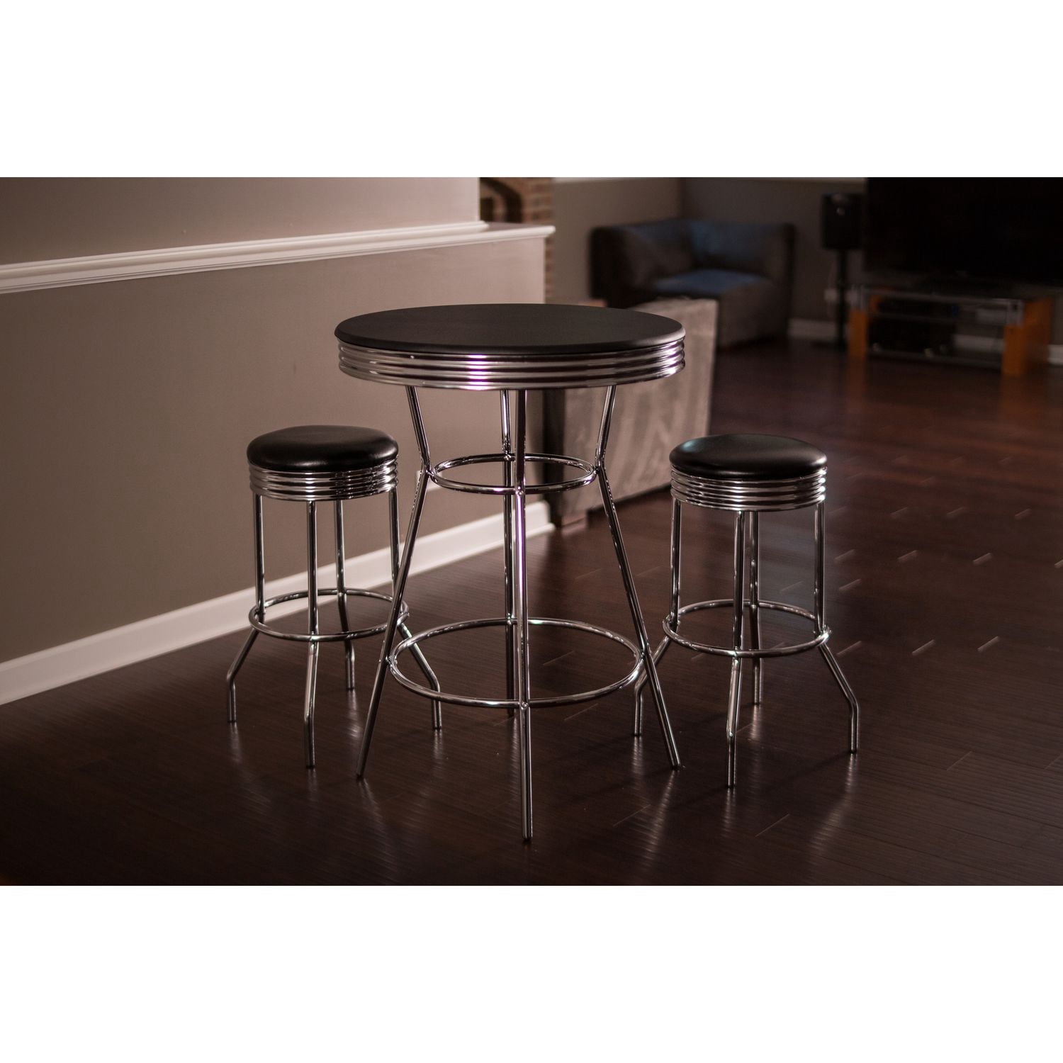 Ensemble de tables de pub Remington de Hathaway, 3 pièces - chrome et noir