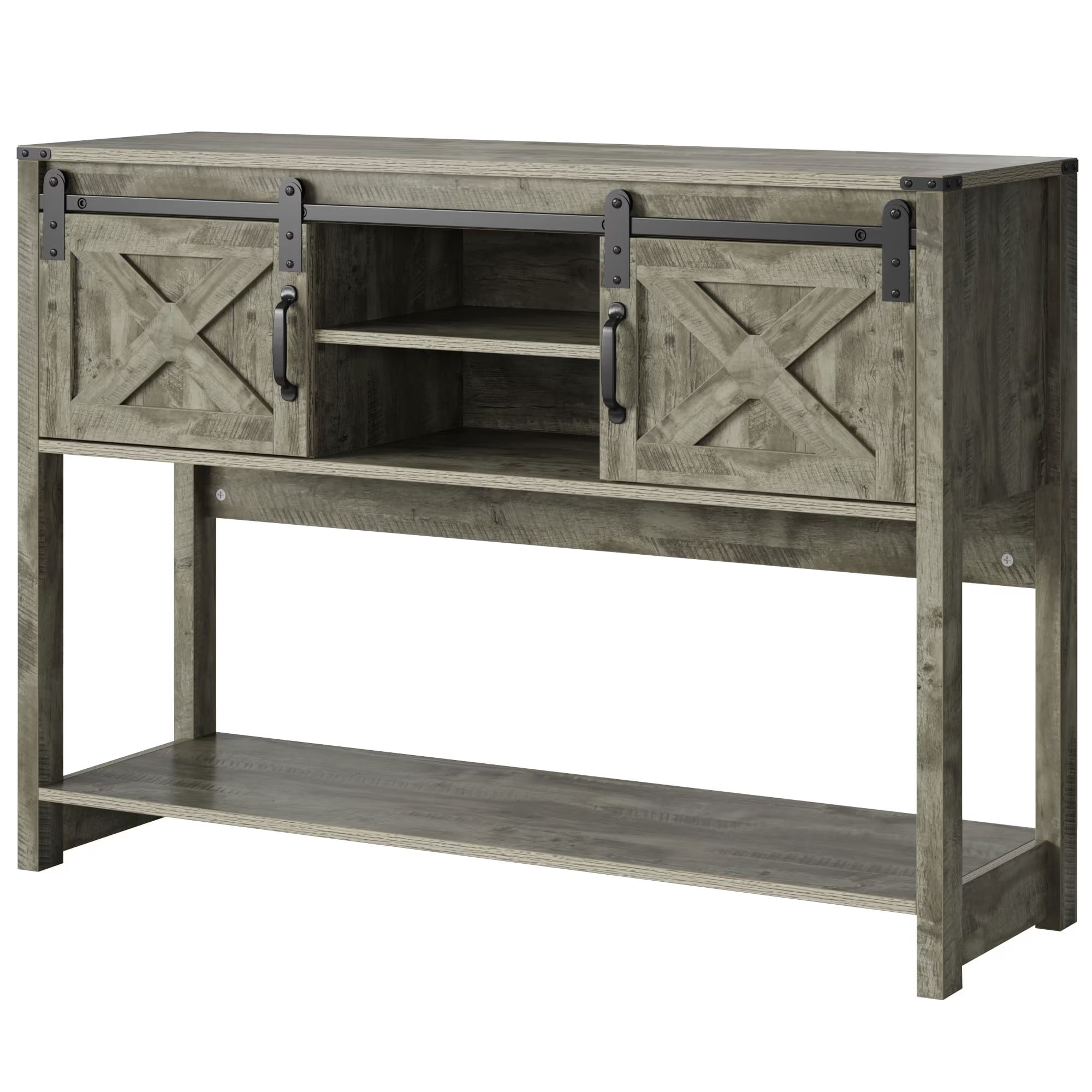 Aukfa 46" Farmhouse Console Table with Storage Shelf & Sliding Barn Doors, Wood Entryway Table with Storage for Living Room, Hallway, Foyer, Rustic Oak