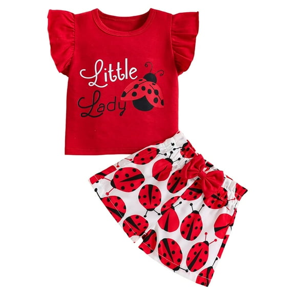 XZNPDUCQ Toddler Girls Summer Little Hero Short Sleeve Letter T Shirt Top Elastic Casual 2Pcs Outfits Cartoon Print 2PCS Set kids For 6 12 18 24 Months 2T 3T 4T 5T Dailywear Red，6-9 Months