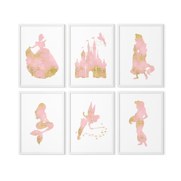 Disney Princess Wall Art; Girls Room Decor; Princess Nursery; Princess Poster Set of 6, size 5x7''