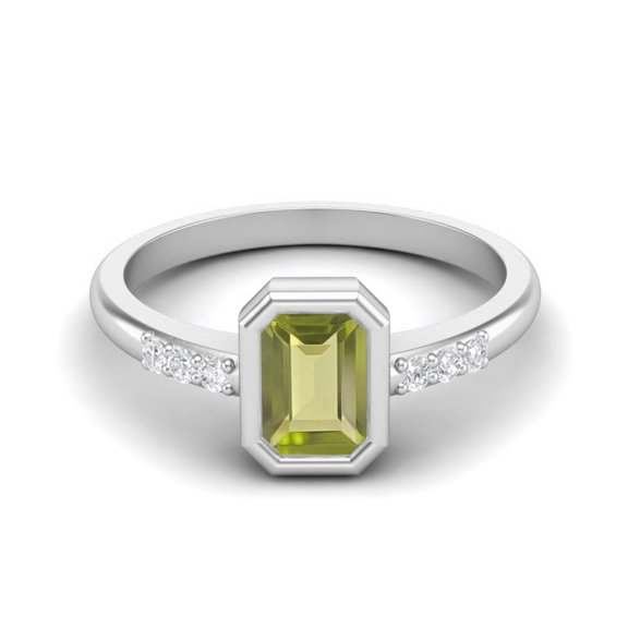 Mooneye Bezel Set 0.77 Ctw Emerald Cut Peridot 925 Sterling Silver Women Valentines Day Gift Ring
