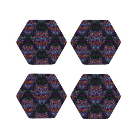 

Fuzoiu Paisley And Owls Print Leather Coasters Set Drink Coasters Set of 4 for Tabletop Protection Durable PVC Coasters Home Décor and Housewarming Gift-Hexagon