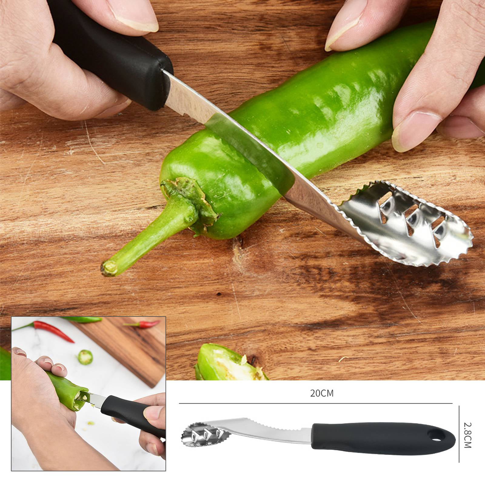 Jalapeno Pepper Corer Stainless Steel Serrated Seed Remover Kitchen Tools & 