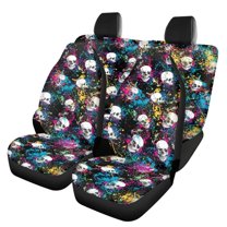 Binienty Skull Tie Dye Car Interior Covers, 4 Pcs Front and Rear Split Bench Automobile Seat Cover Fashion Auto Interior for Auto Truck Van SUV Easy to Install