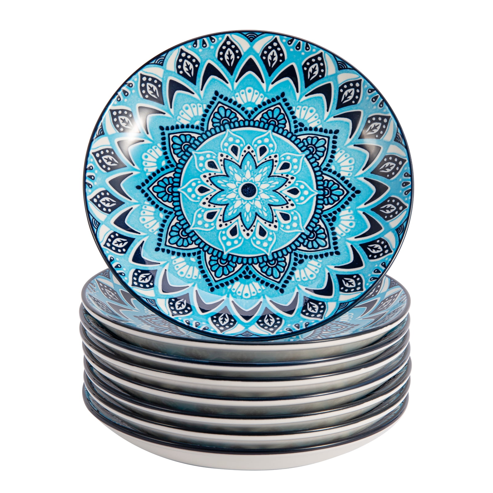 8 Piece Porcelain Dinner Plates, 8 inch Ceramic Serving Dishes, Round