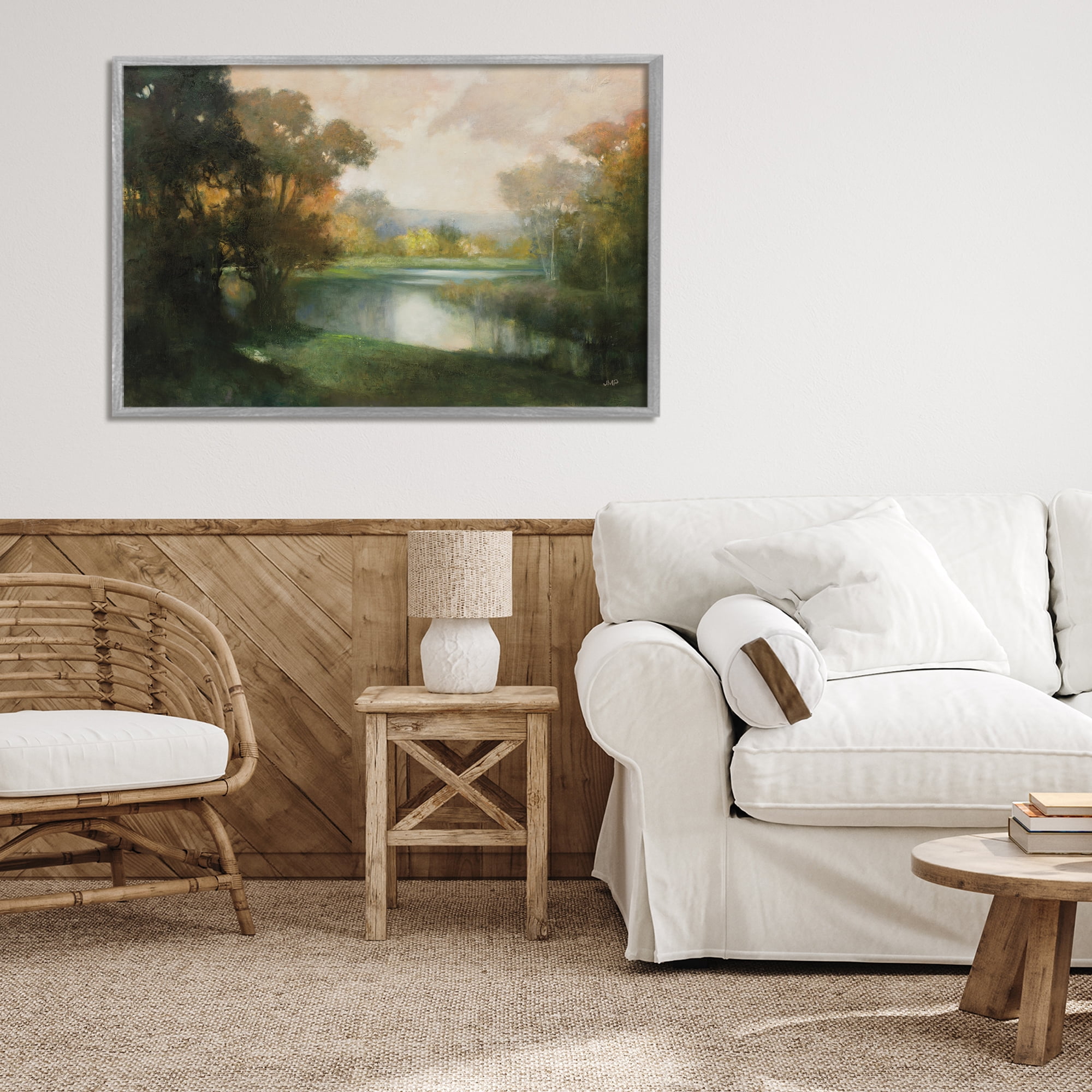 Stupell Industries Lakeside Morning in Autumn Light Gray Framed Giclee Art, design by Julia Purinton