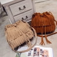 thumbnail image 5 of SPRING PARK Women Solid Color Fringe Tassels Drawstring Crossbody Shoulder Purse Suede Bucket Bag, 5 of 7