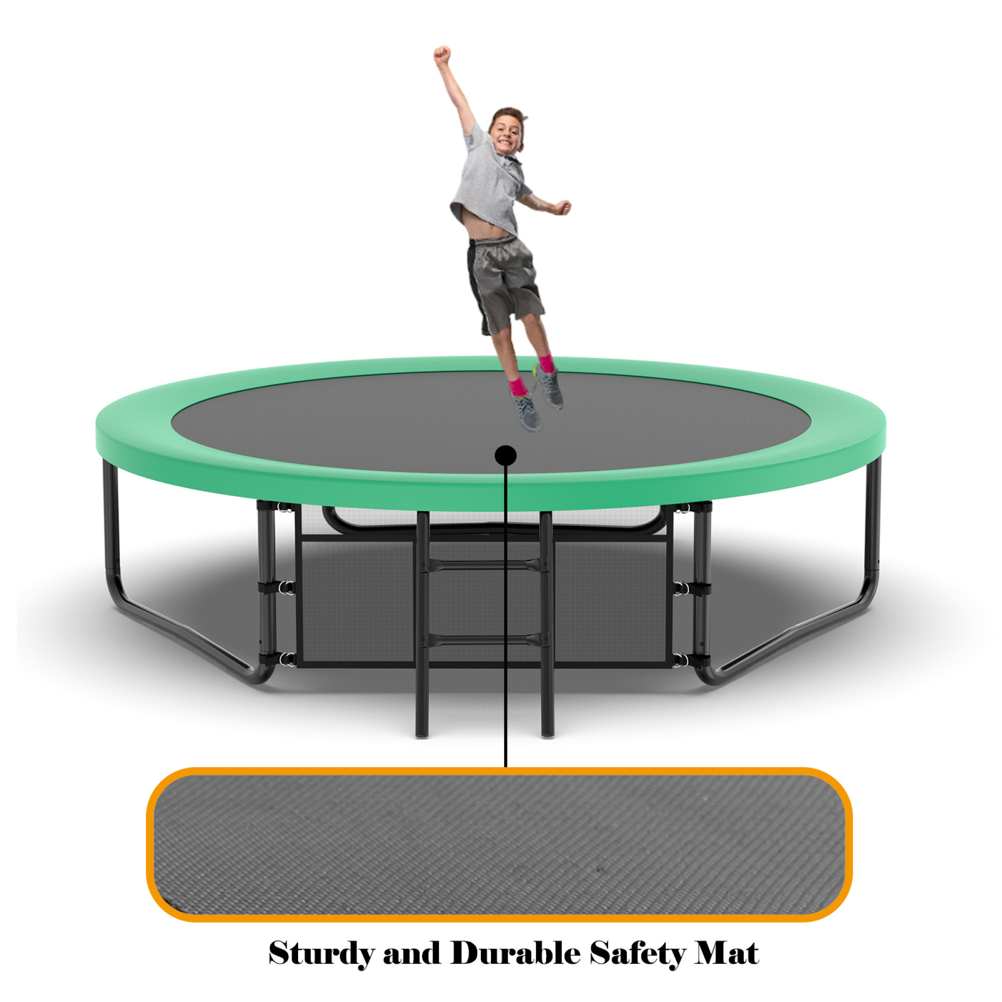 Leumius 10FT Trampoline with Enclosure Net,Heavy Duty Yard Pumpkin Trampolines with Ladder,Outdoor Recreational Trampolines for Kids and Adults,Green