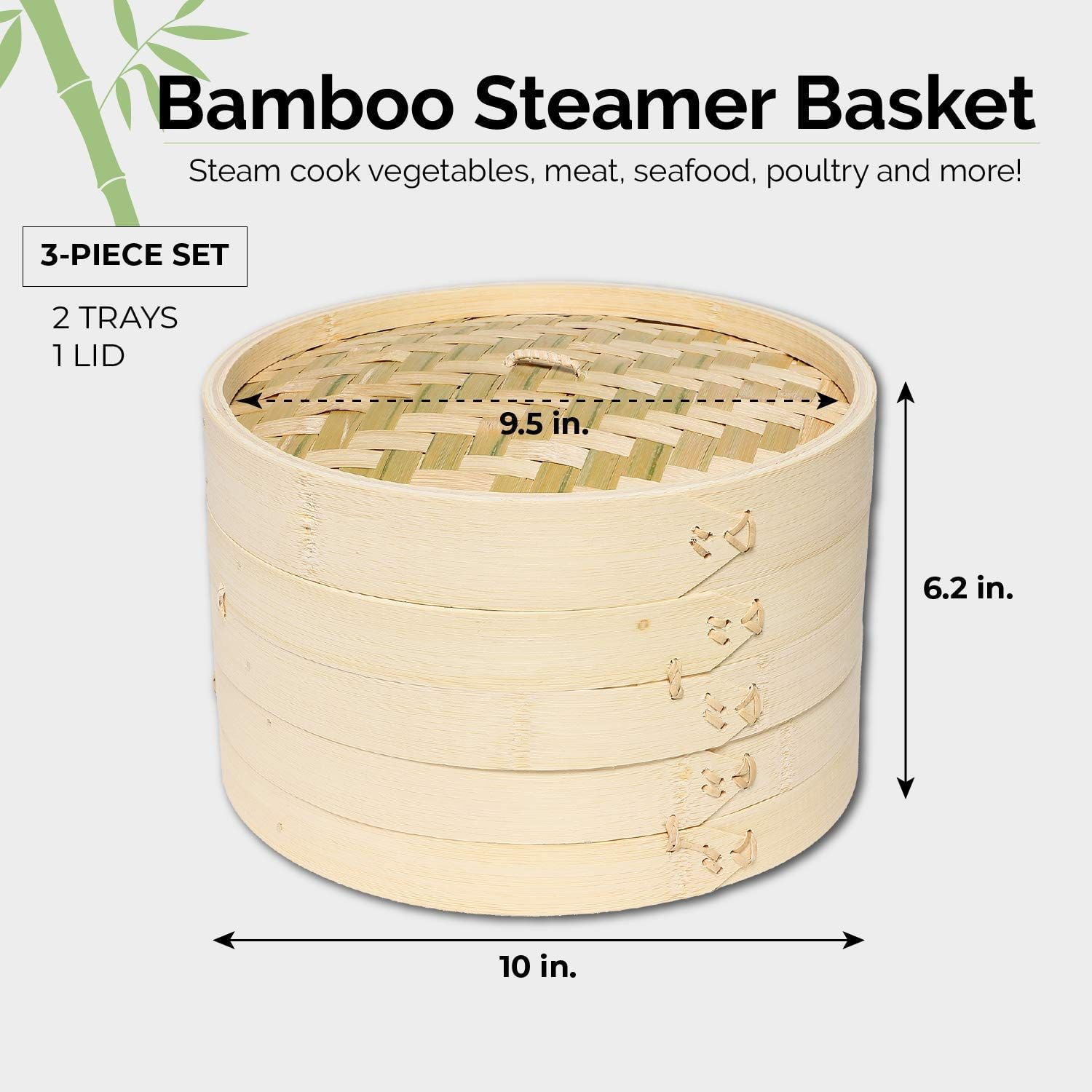 Traditional Bamboo Steamer Set 6.5" 3pcs Set With Free Steamer liner paper