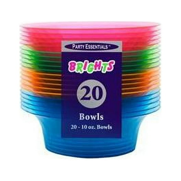 Assorted Neon Blacklight Reactive 10 Ounce Plastic Party Bowls- 20 pack