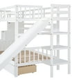 thumbnail image 6 of Wood Bunk Bed, Twin-Over-Twin Castle Style Bunk Bed with 2 Drawers and 3 Shelves, Playhouse Inspired Bunk Bed with Slide and Storage Staircase, No Box Spring Needed, White, 6 of 9