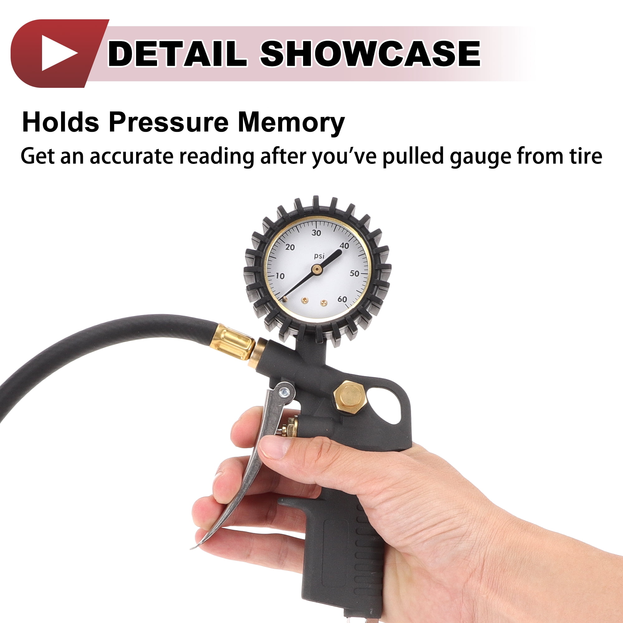Unique Bargains 1 Set Universal Digital Tire Pressure Gauge with Inflator Air Chuck 0-60PSI GHI07-60PSI Air Pressure Meter for Cars White