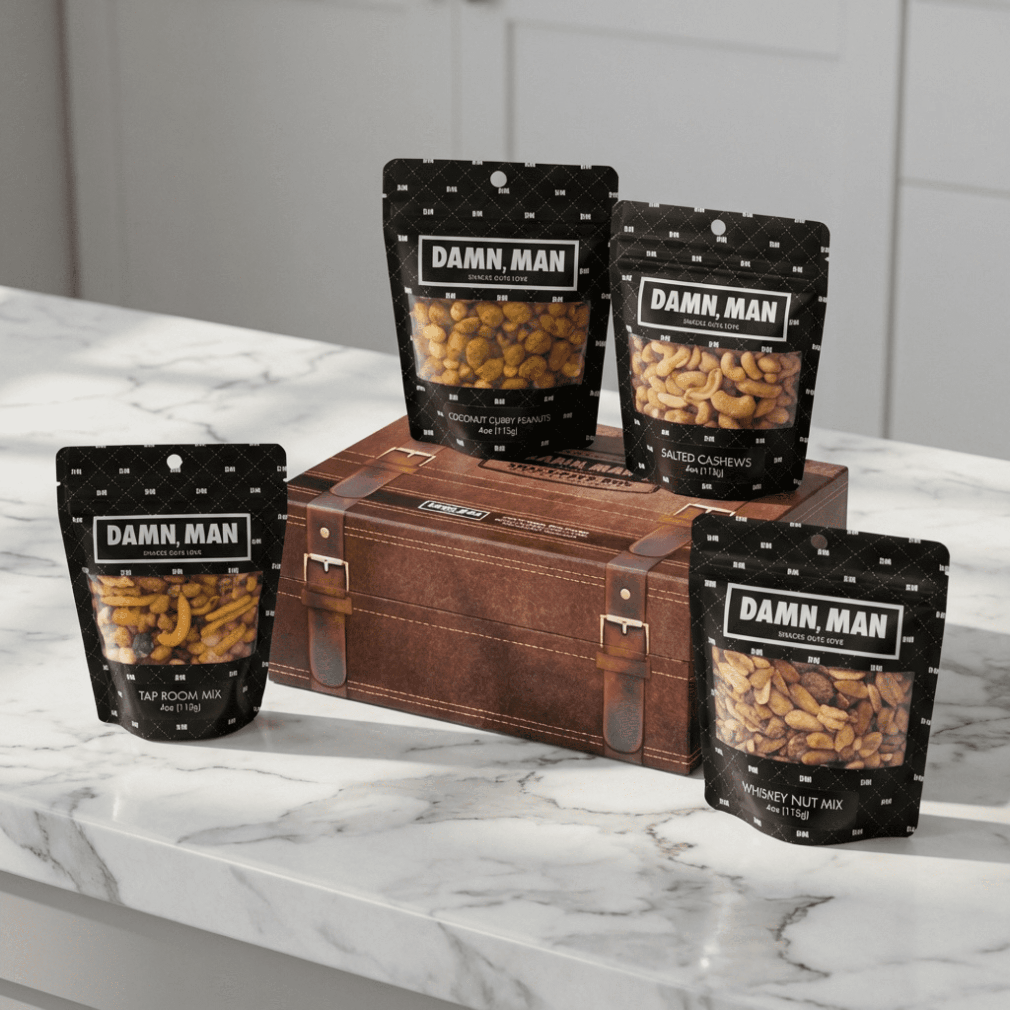 Damn Man Gourmet Nut Gift Box Assorted Nuts and Snack Mix Box Set Dry Roasted Crunchy 4 Count 1 lb Total