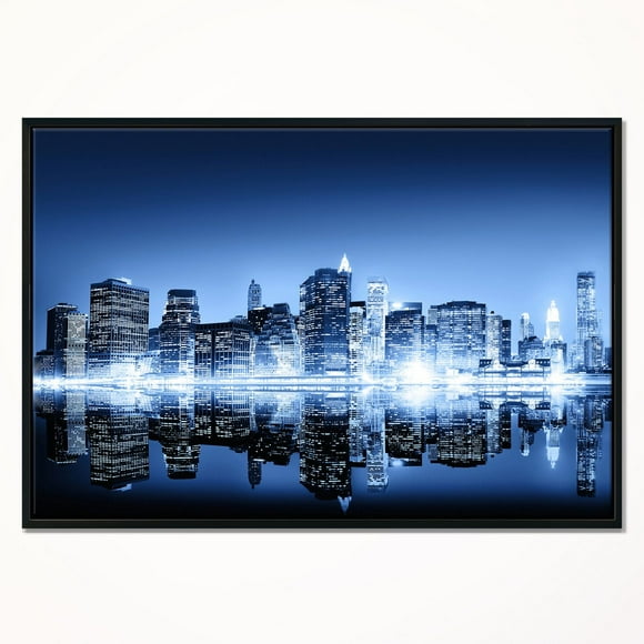 Design Art Night New York City Mirrored Framed Canvas Art Print