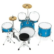 Ashthorpe 5-Piece Kids Drum Set with Brass Cymbals and Throne, Complete Junior Beginner Drum Kit - Blue