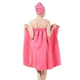 thumbnail image 3 of Conjunto de bata envolvente de spa para mujer, toalla de baño de microfibra absorbente suave y acogedora con gorro turbante para secar el cabello, 3 of 5