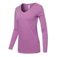 thumbnail image 2 of A2Y Women's Basic Solid Soft Cotton Long Sleeve V-neck Top T-shirt Dark Mauve XL, 2 of 3