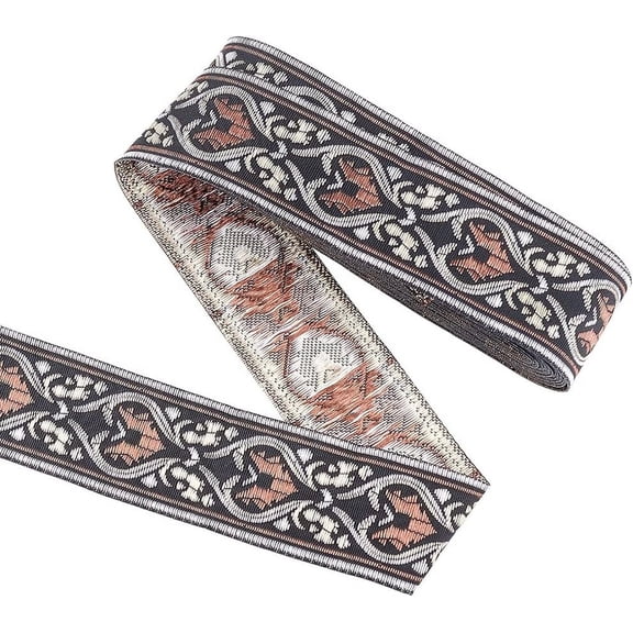 7.7 Yard 1.3 inch Black Brown Vintage Jacquard Ribbon Love Heart Pattern Embroidery Woven Trim Ethnic Polyester Ribbons Retro Fabric Trim for Sewing Craft Belts Decor Gift Wrapping