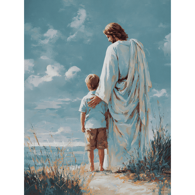 Qisvanset Toile Murale Garçon Protégeant Jésus 15,75 X 11,81 Pouces