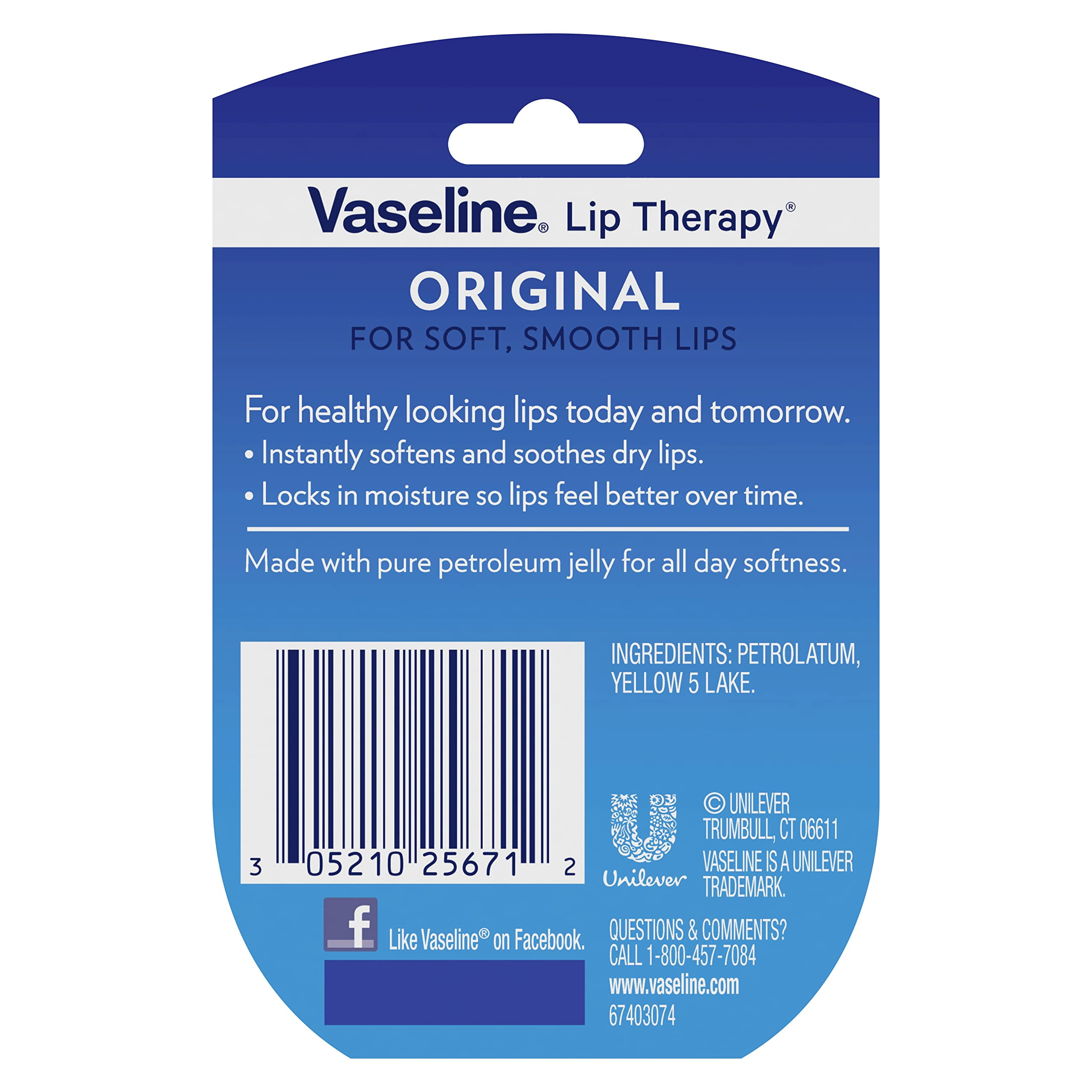 6 Pack Vaseline Original Lip Therapy For Soft Smooth Lips 0.25Oz Each