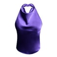 thumbnail image 4 of Yigetop Satin Halter Tops for Women, Ladies' Fashionable Casual Texture Hanging Neck Vest Top Dressy Halter Tops for Women Dark Purple S, 4 of 7