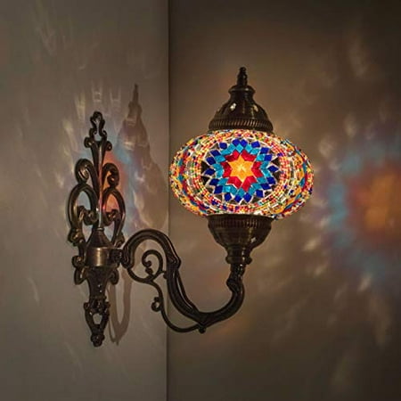 

(31 Models) Handmade Wall Lamp Mosaic Shade 2019 Stunning 16.5 Height - 7 Globe Turkish Moroccan Glass Lantern Arabian Bedside Home Decoration Light Bronze (Aegean)