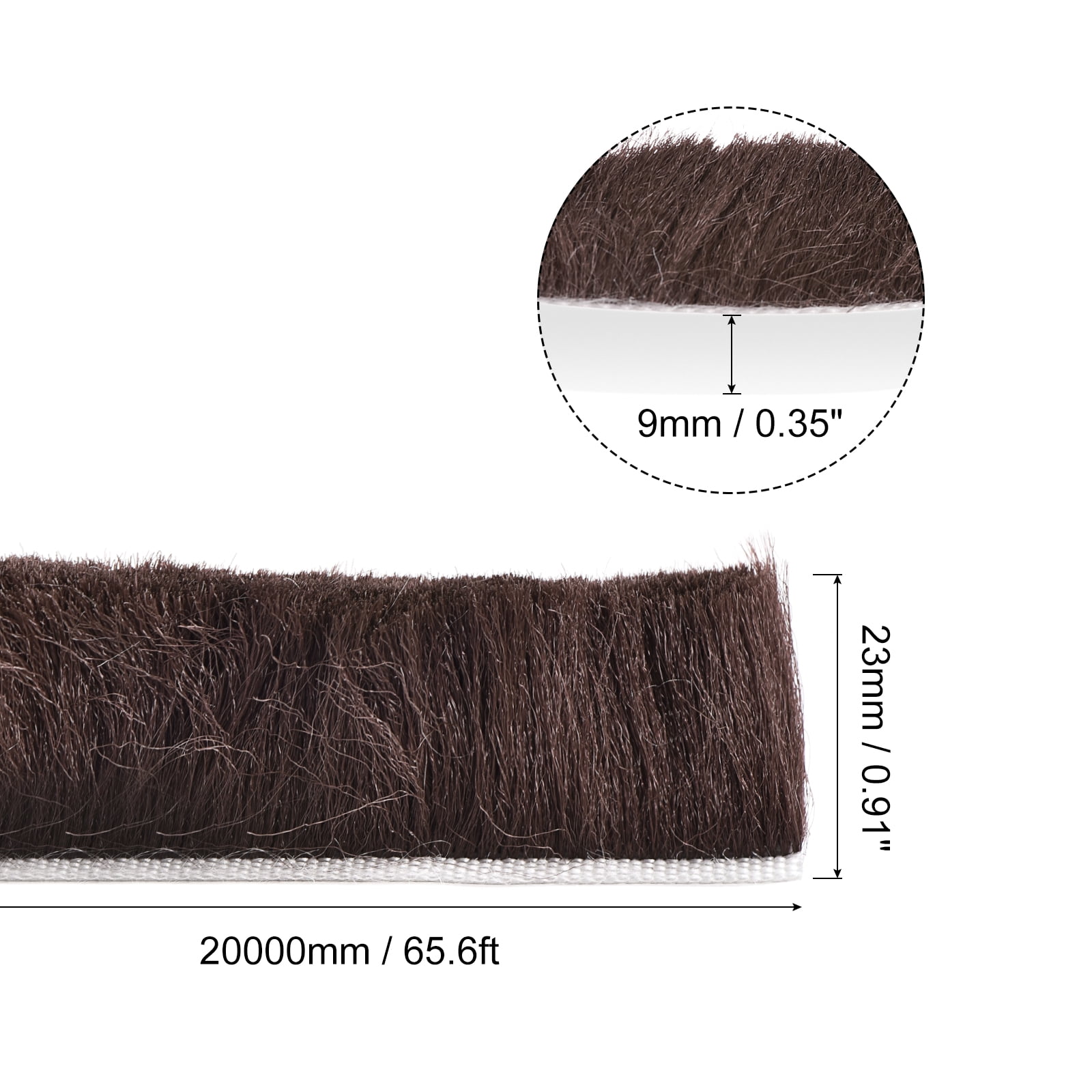 Uxcell Weather Stripping Brush, 65ft l x 0.35" W x 0.91" H Self-Adhesive Seal Weatherstrip Sweep Brush Brown for Door Window