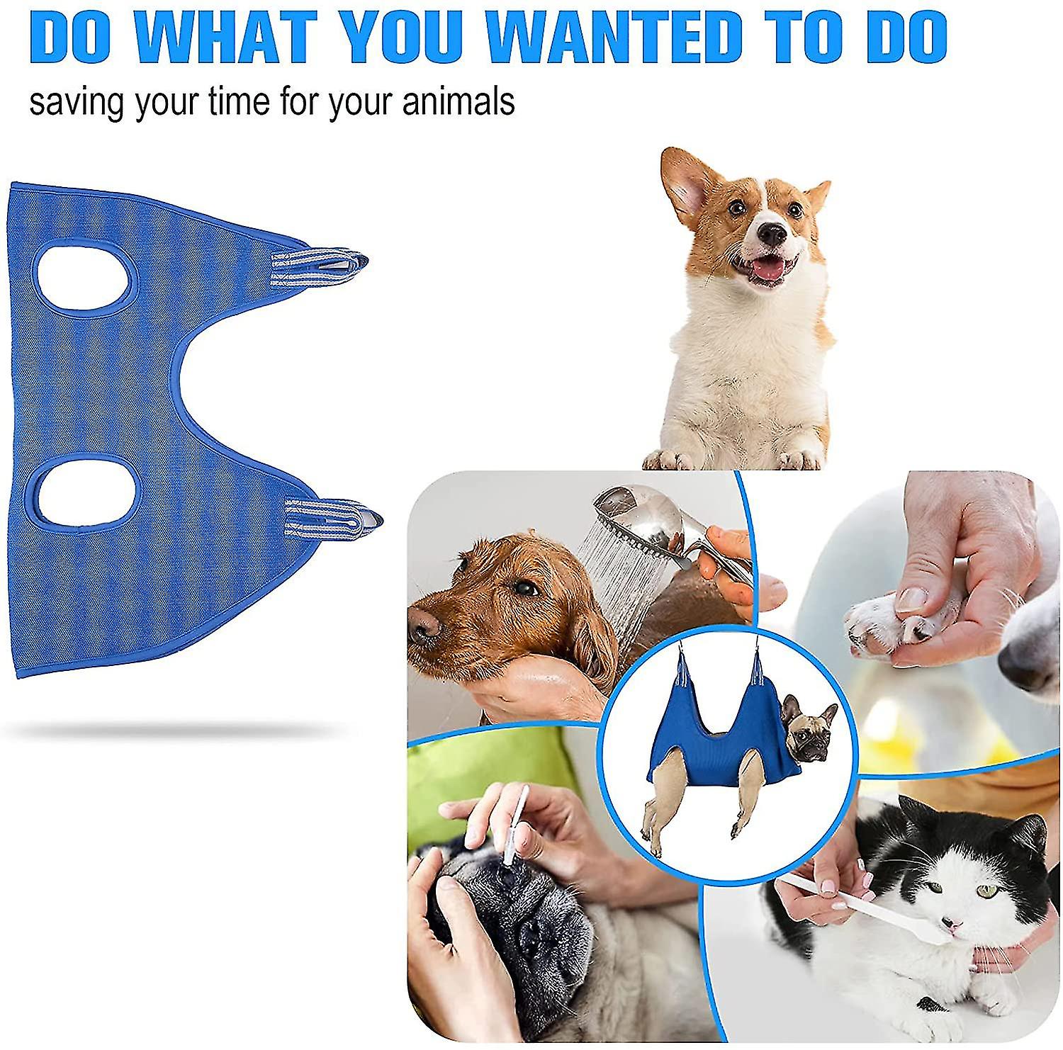 Dog Hammock Helper Dog Cat Grooming And Nail Trimming Pet Grooming Hammock  Restraint Bag For Dogs Bathing Trimming Nail Blue S