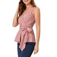 thumbnail image 5 of MODA NOVA Junior's Striped Sleeveless V Neck Wrap Tie Waist Top, 5 of 6