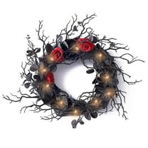 XEAZON Halloween Decorative Wreath, Black Twig Wreath With LED Light, Black Rose Wreath for Halloween Autumn Artificial Flower Home Decor for Halloween, Thanksgiving, Party Favors