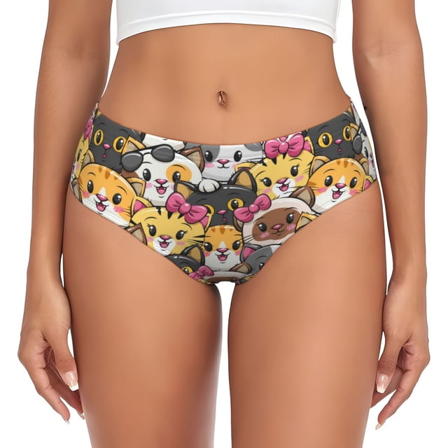 Balery Cute Cat Cartoon Ropa Interior de Algodón para Mujer con Dibujo – Braguitas Cómodas y Elásticas, Estilo Clásico-Medium
