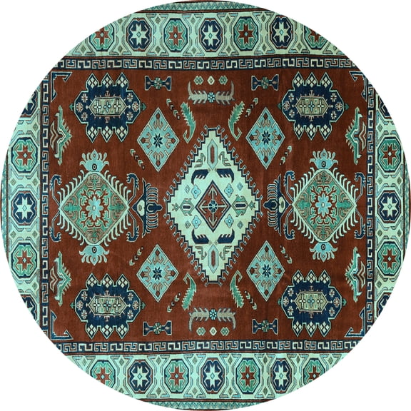 Ahgly Company Indoor Round Geometric Light Blue Traditional Area Rugs, 8' Round
