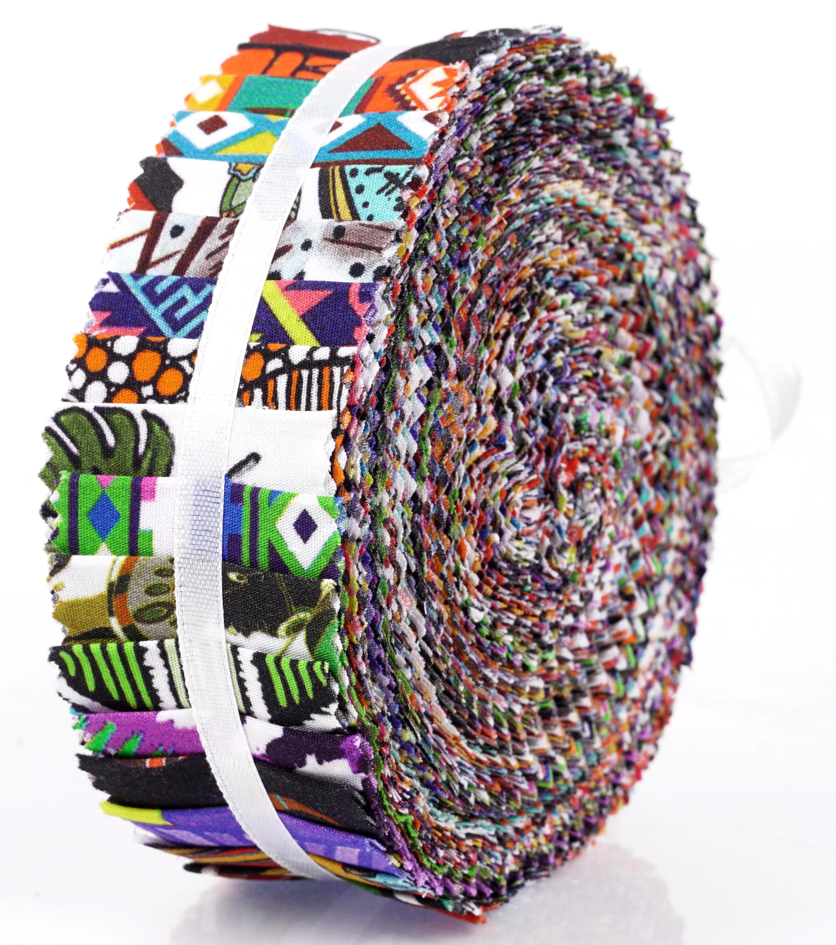 Soimoi 40Pcs Tribal Print Precut Fabrics Strips Roll Up 1.5 inches Cotton Jelly Rolls For Quilting - Multicolor