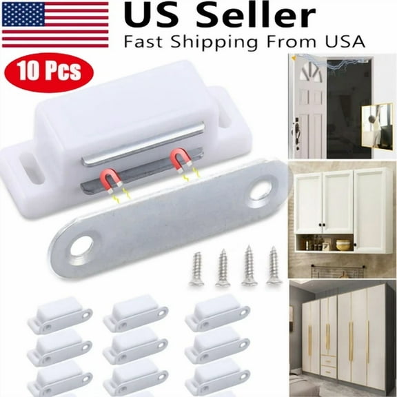 10X Magnetic Cabinet Door Latch Closures Kitchen Cabinet Cupboard Catch White Us