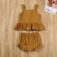 thumbnail image 6 of Qiylii Baby Girl Outfit Set Sleeveless Ruffle Hem Sling Top Wide Leg Shorts, 6 of 9