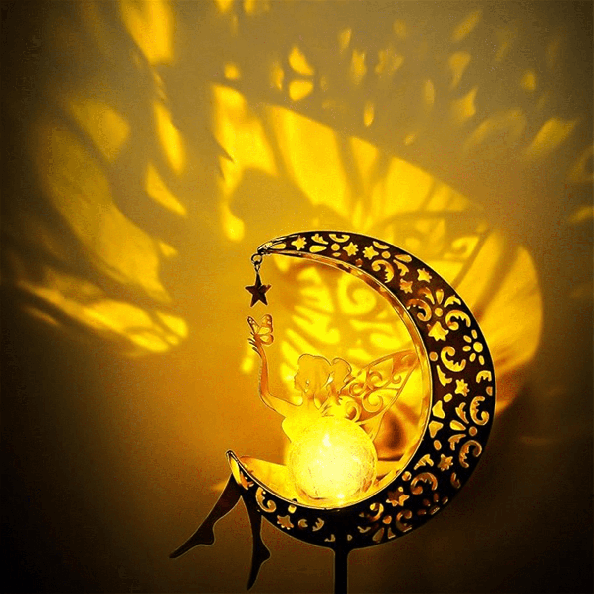 Solar Garden Lamp Statues Outdoor Decor, Fairy Moon Figurine Light Stake, Housewarming Ornament for Patio, Lawn,