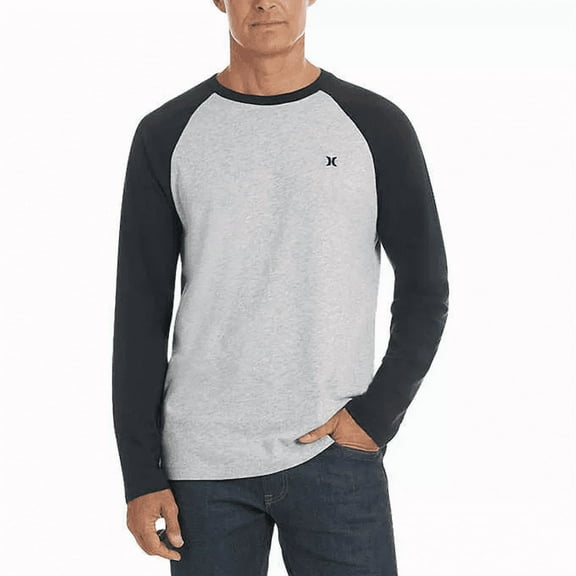 Hurley Men's Long Sleeve Raglan Baseball T-Shirt (Medium, Gray)