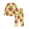 thumbnail image 2 of Kll Apple Print Women'S Long Sleeve Pajamas With Pants Sleepwear Loungewear 2 Set-Small, 2 of 9