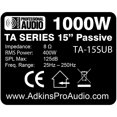 thumbnail image 4 of DJ Speaker, PA Speaker - TA-15SUB - 15" Subwoofer Speaker 1000 Watts - Adkins Pro Audio - DJ Speaker -..., 4 of 4