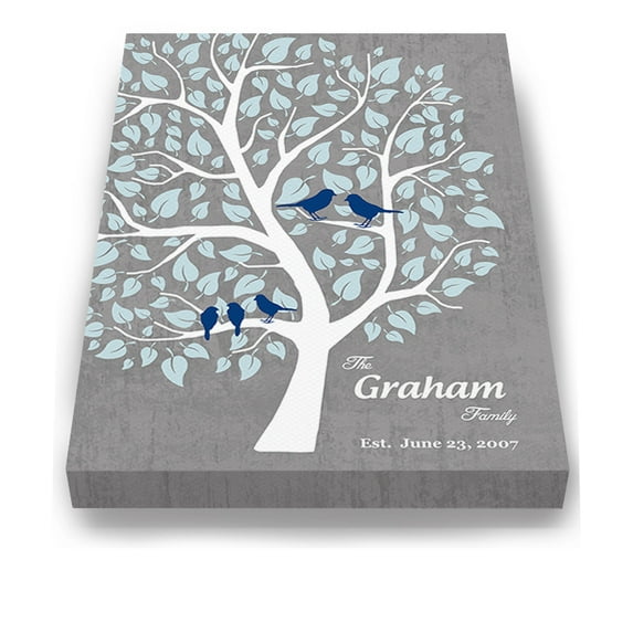 MuralMax Couples Personalized Tree Canvas Wall Art - Gifts For Parents, Grandparents, Friends - Milestone Occasions, Bridal Showers, Wedding Anniversary, Housewarming - Color - Gray - Size 8 x 10
